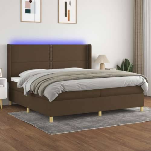 Krevet box spring s madracem LED tamnosmeđi 200x200 cm tkanina - Tamno smeđa 200 x 200 cm Obično s čavlima Cijena