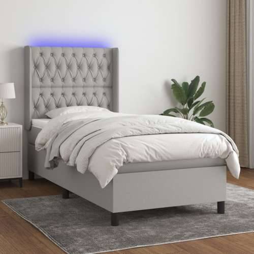 Krevet box spring s madracem LED svjetlosivi 90x200 cm tkanina - Svjetlosiva 90 x 200 cm Dizajn s gumbima Cijena