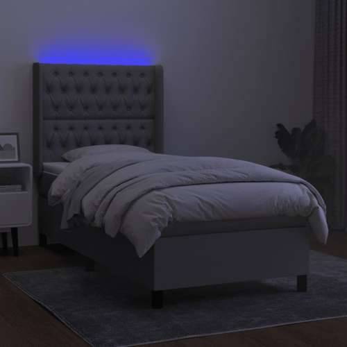 Krevet box spring s madracem LED svjetlosivi 90x200 cm tkanina - Svjetlosiva 90 x 200 cm Dizajn s gumbima Cijena