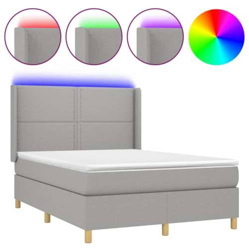 Krevet box spring s madracem LED svjetlosivi 140x200 cm tkanina - Svjetlosiva 140 x 200 cm Obično s čavlima Cijena