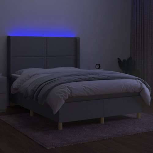 Krevet box spring s madracem LED svjetlosivi 140x200 cm tkanina - Svjetlosiva 140 x 200 cm Obično s čavlima Cijena