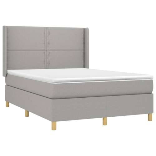Krevet box spring s madracem LED svjetlosivi 140x200 cm tkanina - Svjetlosiva 140 x 200 cm Obično s čavlima Cijena