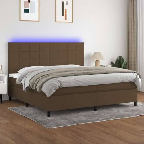 Krevet box spring s madracem LED tamnosmeđi 200x200 cm tkanina - Tamno smeđa 200 x 200 cm Blok s kvadratima Cijena