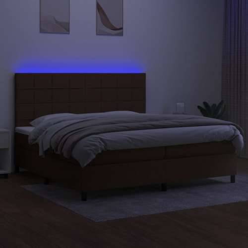 Krevet box spring s madracem LED tamnosmeđi 200x200 cm tkanina - Tamno smeđa 200 x 200 cm Blok s kvadratima Cijena