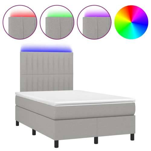 Krevet box spring s madracem LED svjetlosivi 120x200 cm tkanina - Svjetlosiva 120 x 200 cm Okomite pruge Cijena