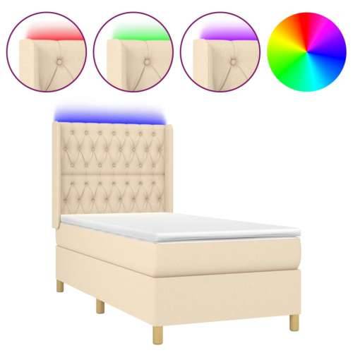 Krevet box spring s madracem LED krem 80 x 200 cm od tkanine - Krema 80 x 200 cm Dizajn s gumbima Cijena