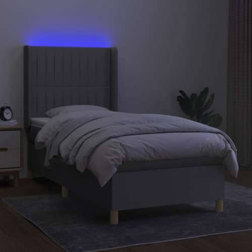 Krevet box spring s madracem LED svjetlosivi 80x200 cm tkanina - Svjetlosiva 80 x 200 cm Okomite pruge Cijena