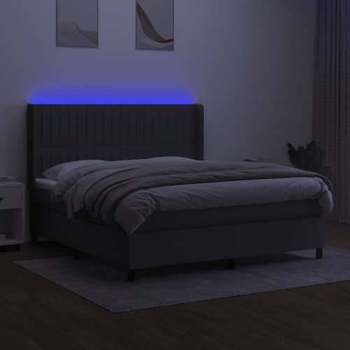 Krevet box spring s madracem LED tamnosivi 160x200 cm tkanina - Tamno siva 160 x 200 cm Okomite pruge Cijena