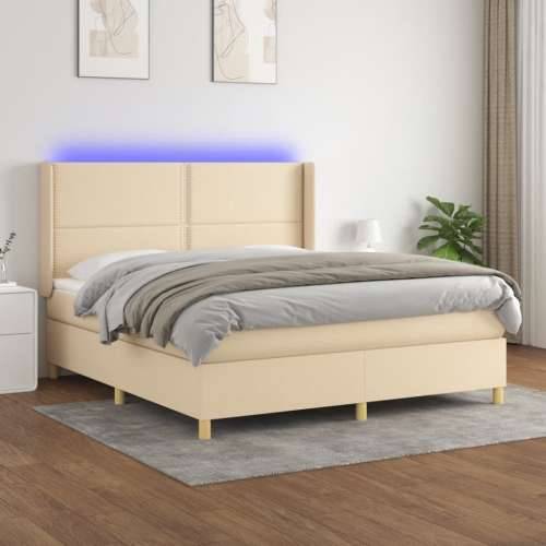 Krevet box spring s madracem LED krem 180x200 cm od tkanine - Krema 180 x 200 cm Obično s čavlima Cijena