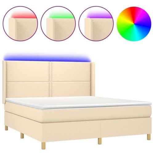 Krevet box spring s madracem LED krem 180x200 cm od tkanine - Krema 180 x 200 cm Obično s čavlima Cijena