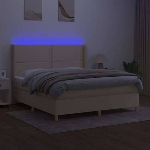 Krevet box spring s madracem LED krem 180x200 cm od tkanine - Krema 180 x 200 cm Obično s čavlima Cijena