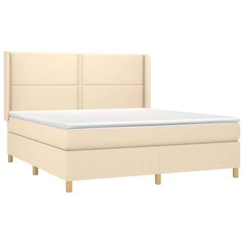 Krevet box spring s madracem LED krem 180x200 cm od tkanine - Krema 180 x 200 cm Obično s čavlima Cijena