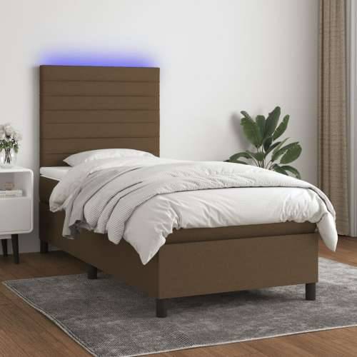 Krevet box spring s madracem LED tamnosmeđi 80 x 200 cm tkanina - Tamno smeđa 80 x 200 cm vodoravne pruge Cijena