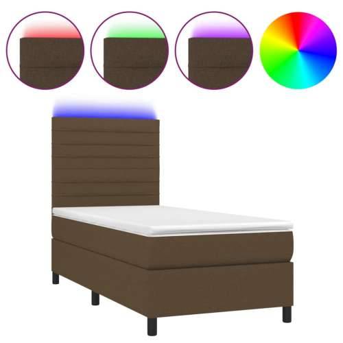 Krevet box spring s madracem LED tamnosmeđi 80 x 200 cm tkanina - Tamno smeđa 80 x 200 cm vodoravne pruge Cijena