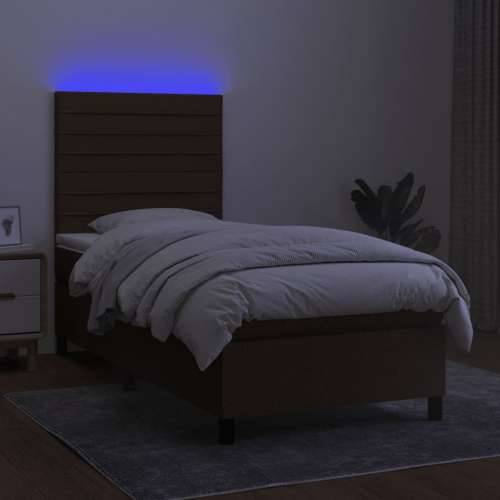 Krevet box spring s madracem LED tamnosmeđi 80 x 200 cm tkanina - Tamno smeđa 80 x 200 cm vodoravne pruge Cijena