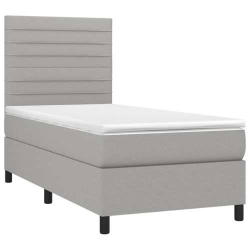 Krevet box spring s madracem LED svjetlosivi 90x200 cm tkanina - Svjetlosiva 90 x 200 cm vodoravne pruge Cijena