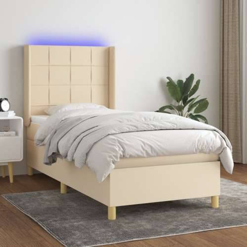 Krevet box spring s madracem LED krem 100x200 cm od tkanine - Krema 100 x 200 cm Blok s kvadratima Cijena