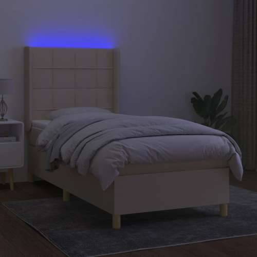 Krevet box spring s madracem LED krem 100x200 cm od tkanine - Krema 100 x 200 cm Blok s kvadratima Cijena