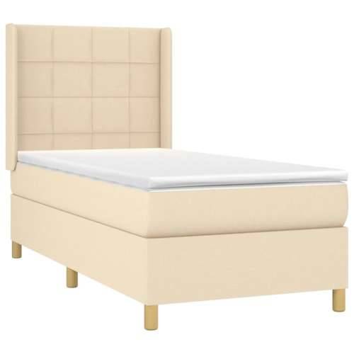 Krevet box spring s madracem LED krem 100x200 cm od tkanine - Krema 100 x 200 cm Blok s kvadratima Cijena