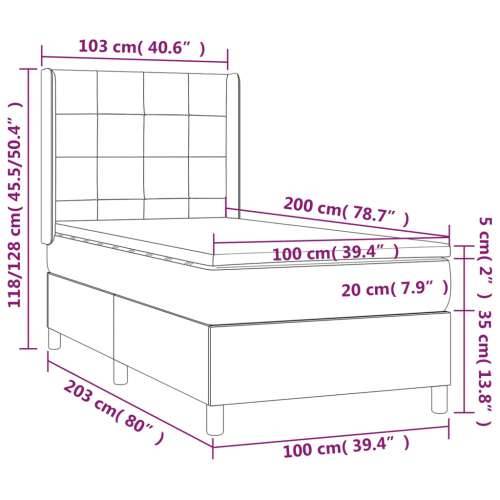 Krevet box spring s madracem LED krem 100x200 cm od tkanine - Krema 100 x 200 cm Blok s kvadratima Cijena