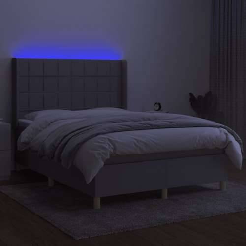 Krevet box spring s madracem LED svjetlosivi 140x190 cm tkanina - Svjetlosiva 140 x 190 cm Blok s kvadratima Cijena