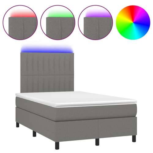 Krevet box spring s madracem LED tamnosivi 120 x 200 cm tkanina - Tamno siva 120 x 200 cm Okomite pruge Cijena