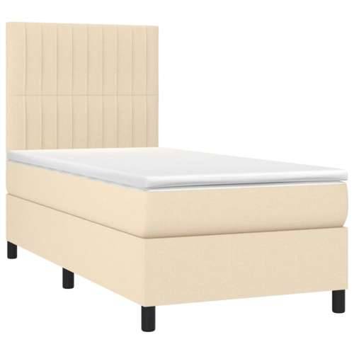Krevet box spring s madracem LED krem 100x200 cm od tkanine - Krema 100 x 200 cm Okomite pruge Cijena