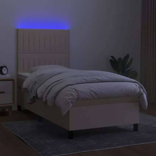 Krevet box spring s madracem LED krem 100x200 cm od tkanine - Krema 100 x 200 cm Okomite pruge Cijena
