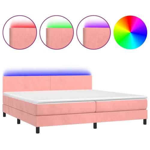 Krevet box spring s madracem LED ružičasti 200x200cm baršunasti - Ružičasta 200 x 200 cm Gladak dizajn Cijena