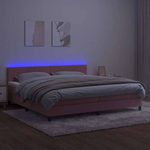 Krevet box spring s madracem LED ružičasti 200x200cm baršunasti - Ružičasta 200 x 200 cm Gladak dizajn Cijena
