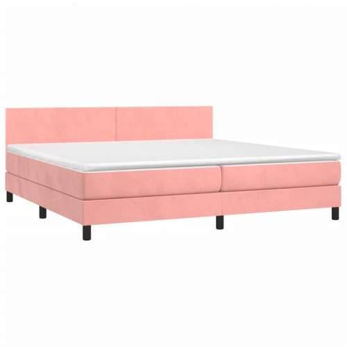 Krevet box spring s madracem LED ružičasti 200x200cm baršunasti - Ružičasta 200 x 200 cm Gladak dizajn Cijena