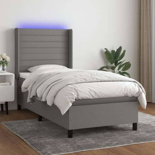 Krevet box spring s madracem LED tamnosivi 100x200 cm tkanina - Tamno siva 100 x 200 cm vodoravne pruge Cijena
