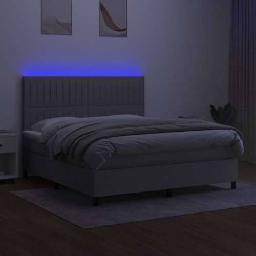 Krevet box spring s madracem LED svjetlosivi 180x200 cm tkanina - Svjetlosiva 180 x 200 cm Okomite pruge Cijena