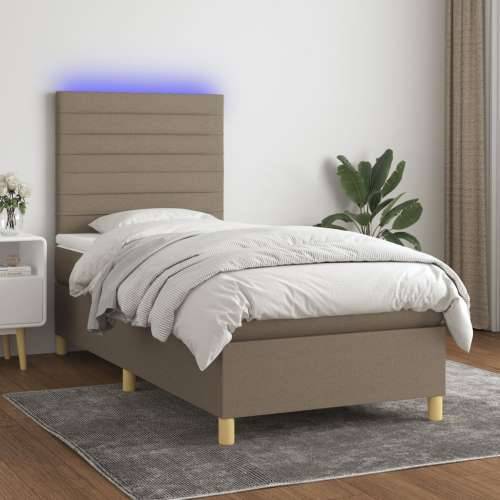 Krevet box spring s madracem LED smeđesivi 90x200 cm tkanina - Sivo-smeđa 90 x 200 cm vodoravne pruge Cijena