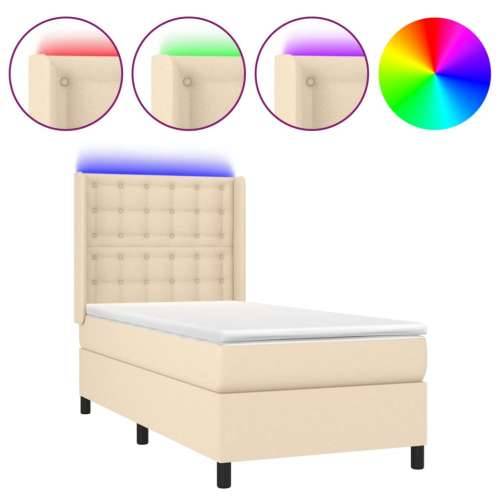 Krevet box spring s madracem LED krem 100x200 cm od tkanine - Krema 100 x 200 cm gumbi Cijena