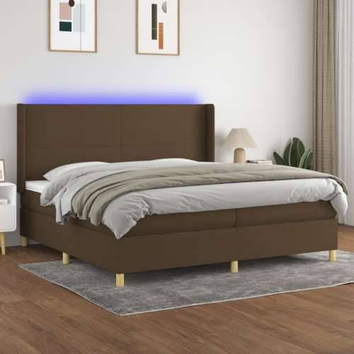 Krevet box spring s madracem LED tamnosmeđi 200x200 cm tkanina - Tamno smeđa 200 x 200 cm Gladak dizajn Cijena