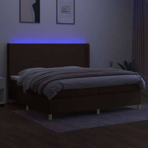 Krevet box spring s madracem LED tamnosmeđi 200x200 cm tkanina - Tamno smeđa 200 x 200 cm Gladak dizajn Cijena