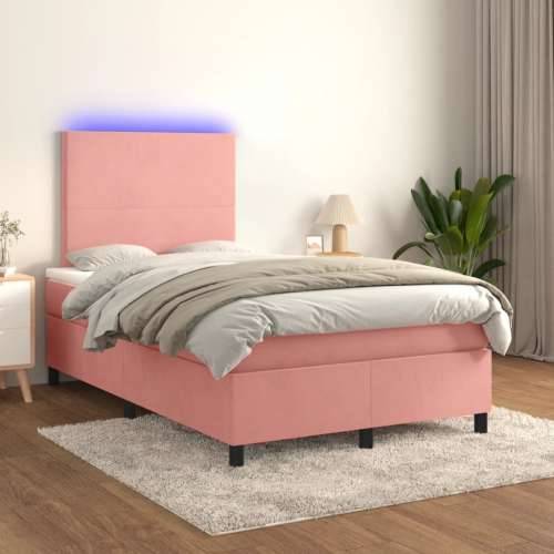 Krevet box spring s madracem LED ružičasti 120x200cm baršunasti - Ružičasta 120 x 200 cm Gladak dizajn Cijena