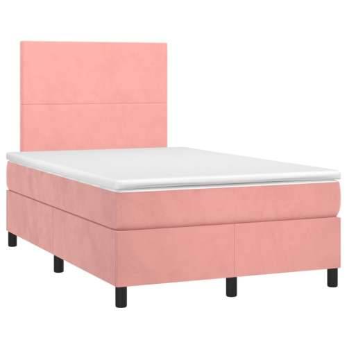 Krevet box spring s madracem LED ružičasti 120x200cm baršunasti - Ružičasta 120 x 200 cm Gladak dizajn Cijena