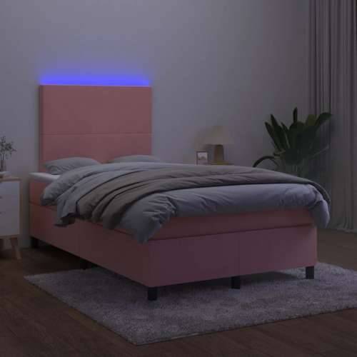 Krevet box spring s madracem LED ružičasti 120x200cm baršunasti - Ružičasta 120 x 200 cm Gladak dizajn Cijena