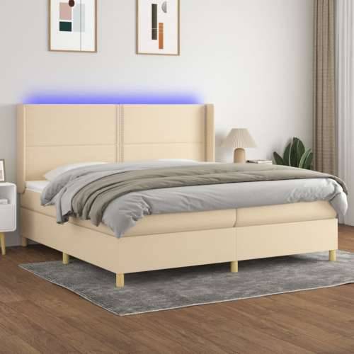 Krevet box spring s madracem LED krem 200x200 cm od tkanine - Krema 200 x 200 cm Obično s čavlima Cijena