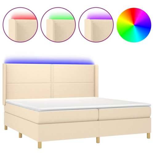 Krevet box spring s madracem LED krem 200x200 cm od tkanine - Krema 200 x 200 cm Obično s čavlima Cijena