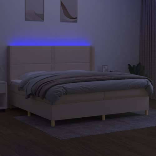 Krevet box spring s madracem LED krem 200x200 cm od tkanine - Krema 200 x 200 cm Obično s čavlima Cijena