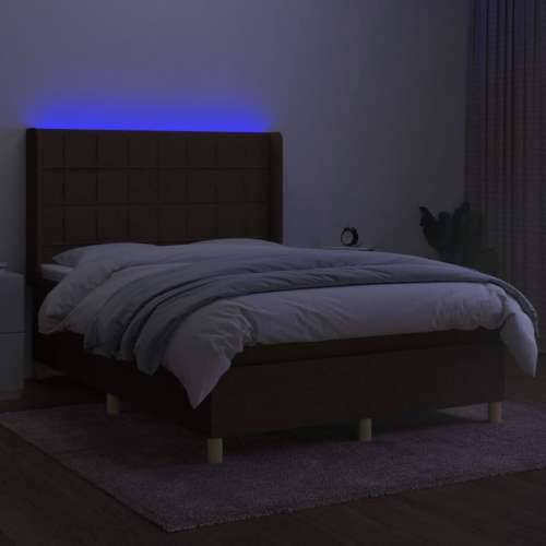 Krevet box spring s madracem LED tamnosmeđi 140x190 cm tkanina - Tamno smeđa 140 x 190 cm Blok s kvadratima Cijena