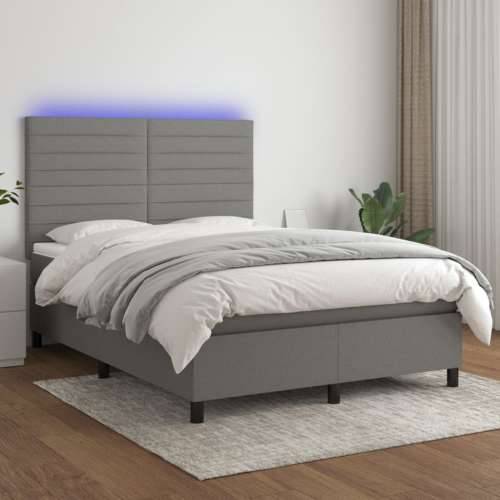Krevet box spring s madracem LED tamnosivi 140x200 cm tkanina - Tamno siva 140 x 200 cm vodoravne pruge Cijena