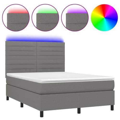 Krevet box spring s madracem LED tamnosivi 140x200 cm tkanina - Tamno siva 140 x 200 cm vodoravne pruge Cijena