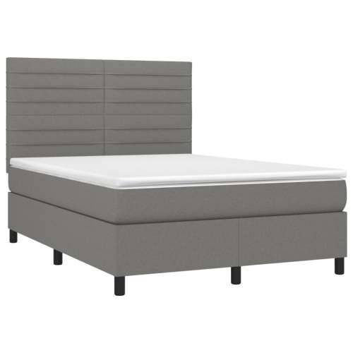 Krevet box spring s madracem LED tamnosivi 140x200 cm tkanina - Tamno siva 140 x 200 cm vodoravne pruge Cijena