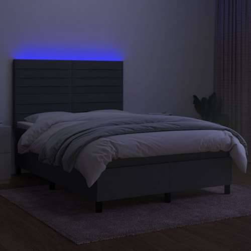 Krevet box spring s madracem LED tamnosivi 140x200 cm tkanina - Tamno siva 140 x 200 cm vodoravne pruge Cijena