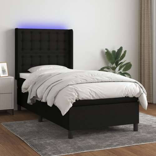 Krevet box spring s madracem LED crni 90x200 cm od tkanine - Crna 90 x 200 cm gumbi Cijena