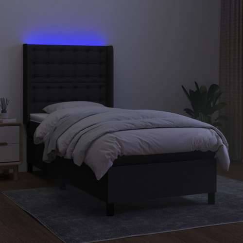 Krevet box spring s madracem LED crni 90x200 cm od tkanine - Crna 90 x 200 cm gumbi Cijena